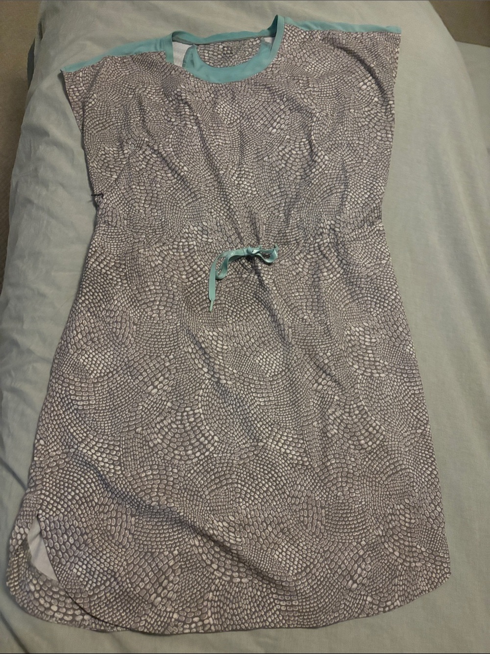 Title Nine Gray Pebble-Print Midi Dress with Teal Trim